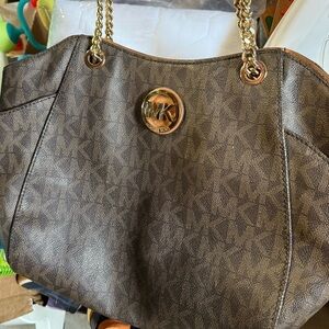 Michael Kors Dark Brown Shoulder Bag with Gold Accents